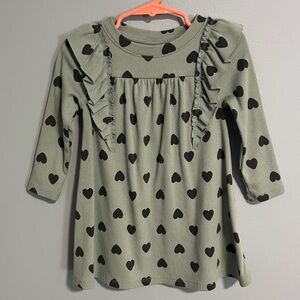 Cat & Jack Toddler Girl 2T Olive Green Heart Ruffle Ribbed Long Sleeve Dress